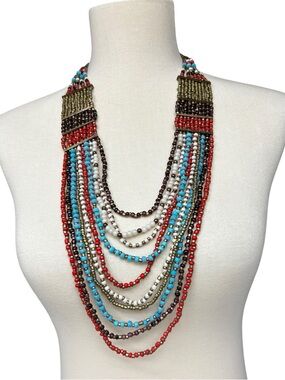 Multicolor Beaded Statement Necklace Layered Boho Tribal Bib Necklace Festival